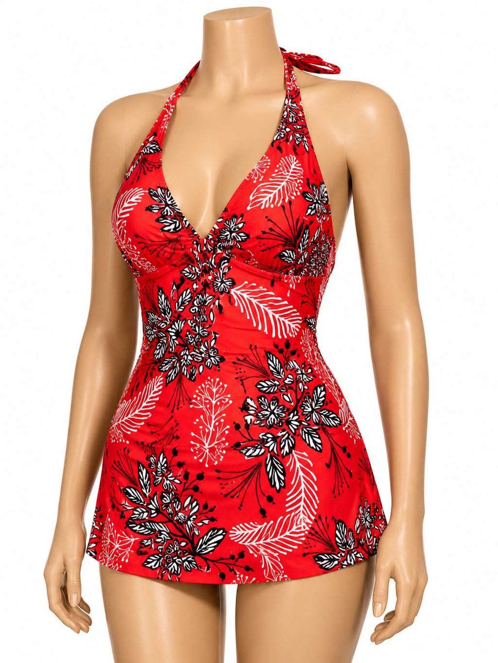 Red Tropical Floral Halter Swimsuit – Size 12