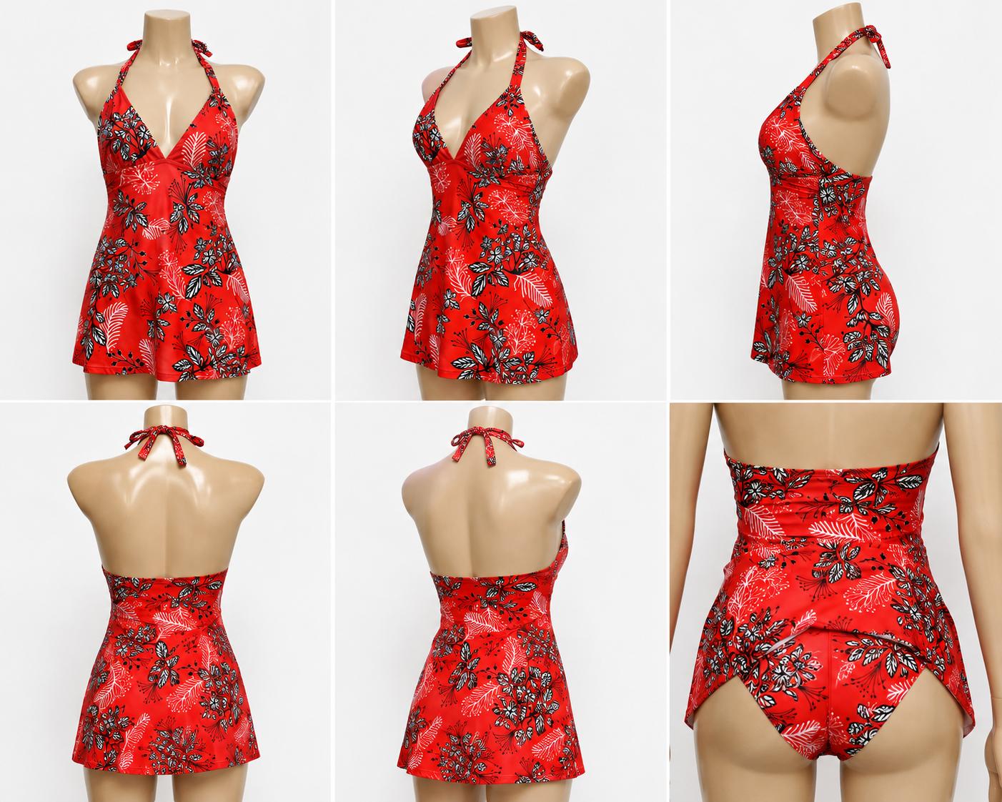 Red Tropical Floral Halter Swimsuit – Size 12
