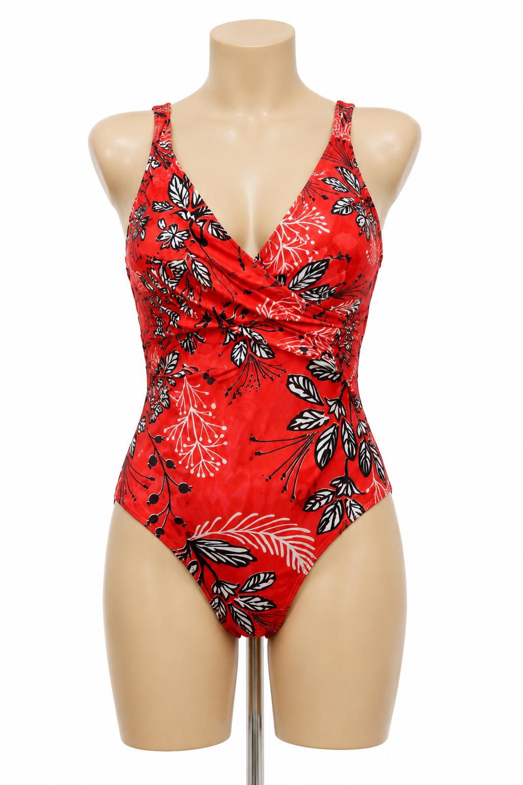 Hilor Red Tropical Wrap One-Piece Swimsuit – Size 10