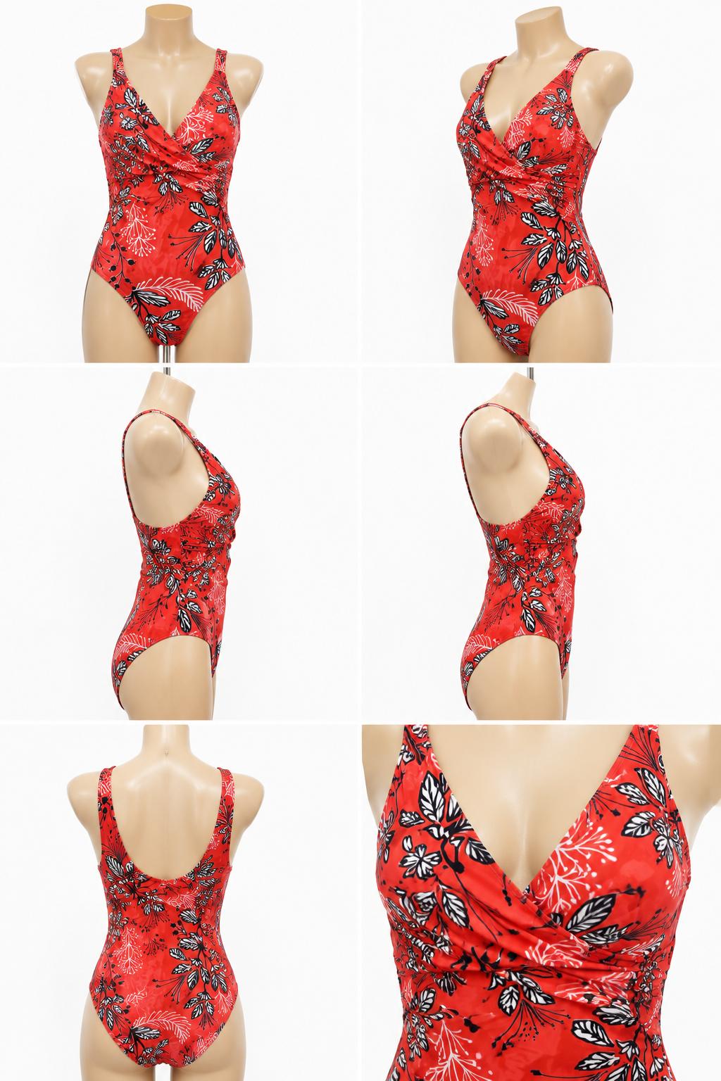 Hilor Red Tropical Wrap One-Piece Swimsuit – Size 10