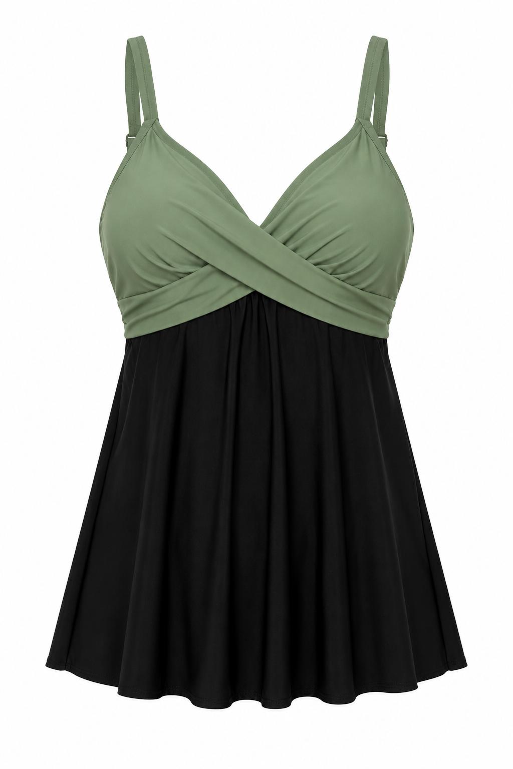 Aqua Eve Sage Green & Black Color Block Swimdress – Size XL