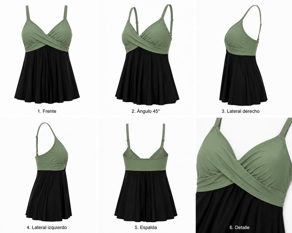 Aqua Eve Sage Green & Black Color Block Swimdress – Size XL