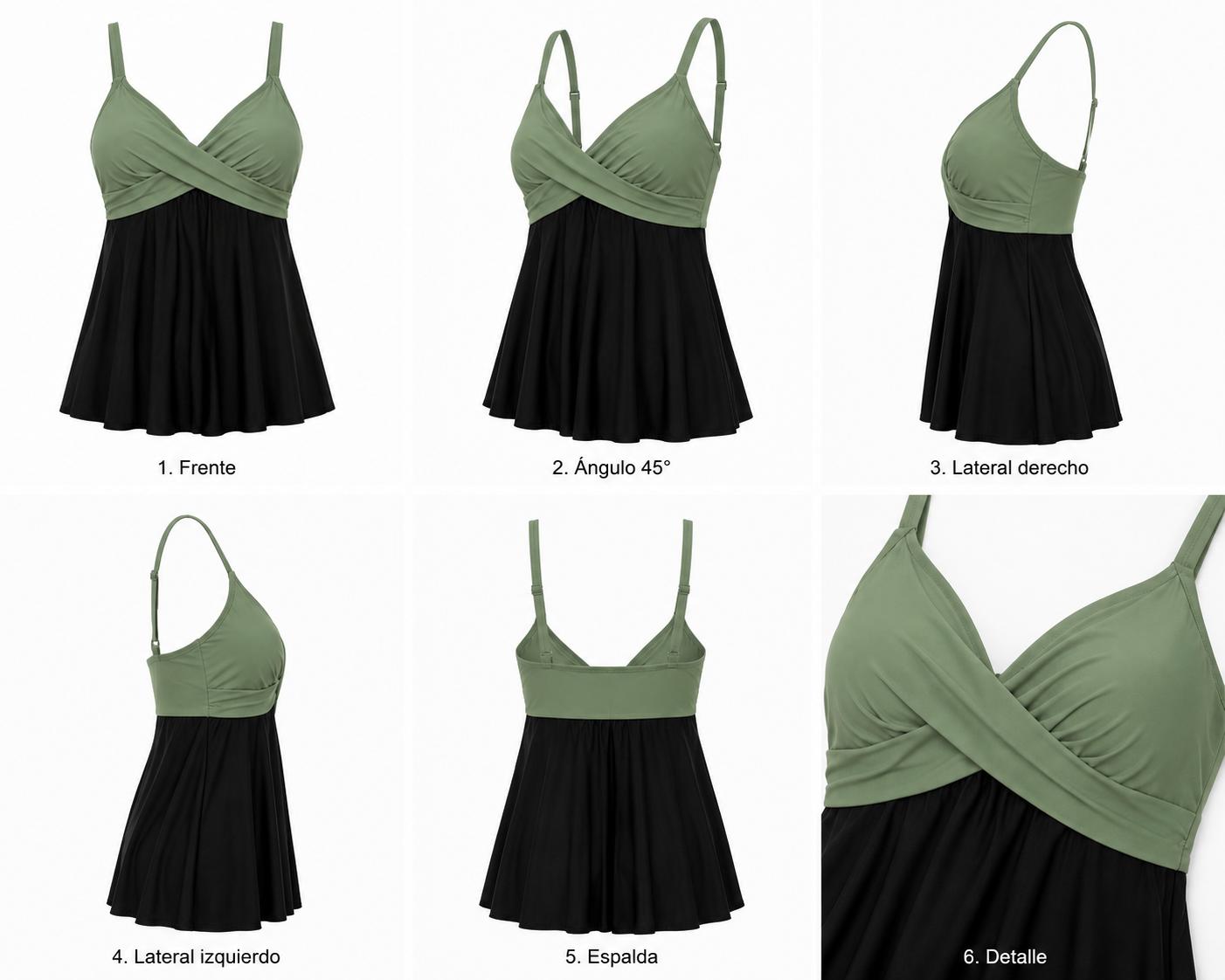 Aqua Eve Sage Green & Black Color Block Swimdress – Size XL