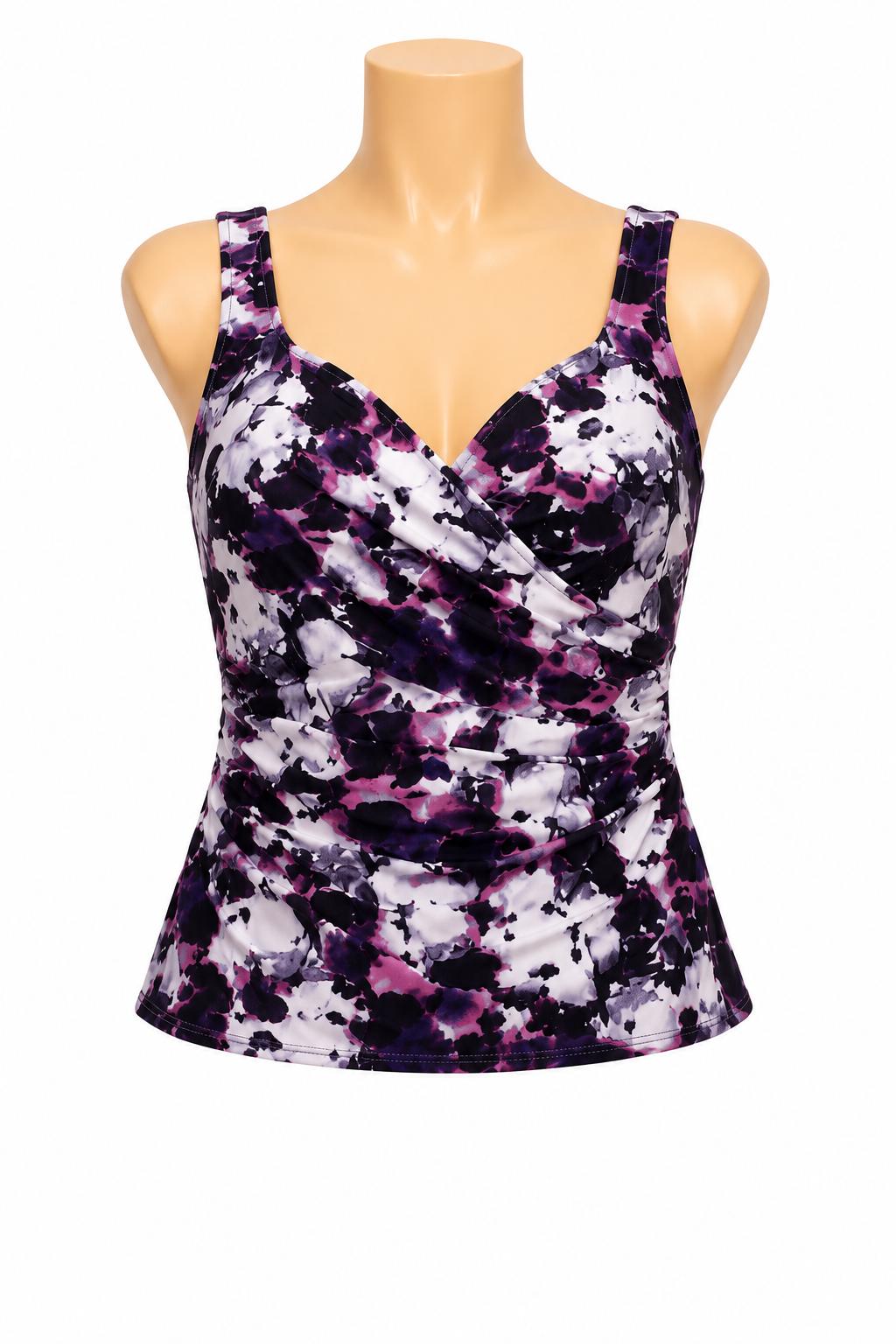 Hilor Purple Abstract Floral Wrap Tankini Top – Size 14