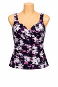 Hilor Purple Abstract Floral Wrap Tankini Top – Size 14