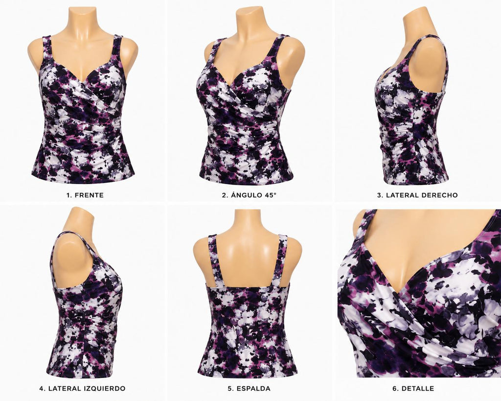 Hilor Purple Abstract Floral Wrap Tankini Top – Size 14