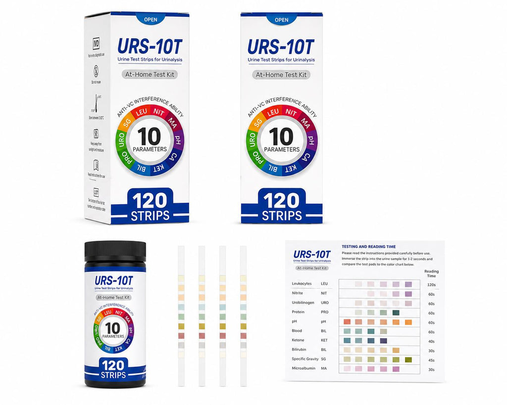 URS-10T Urine Test Strips for Urinalysis – 120 Strips, 10 Parameters