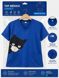Unisex Cat Print Medical Scrub Top – Blue, Sizes S-XL